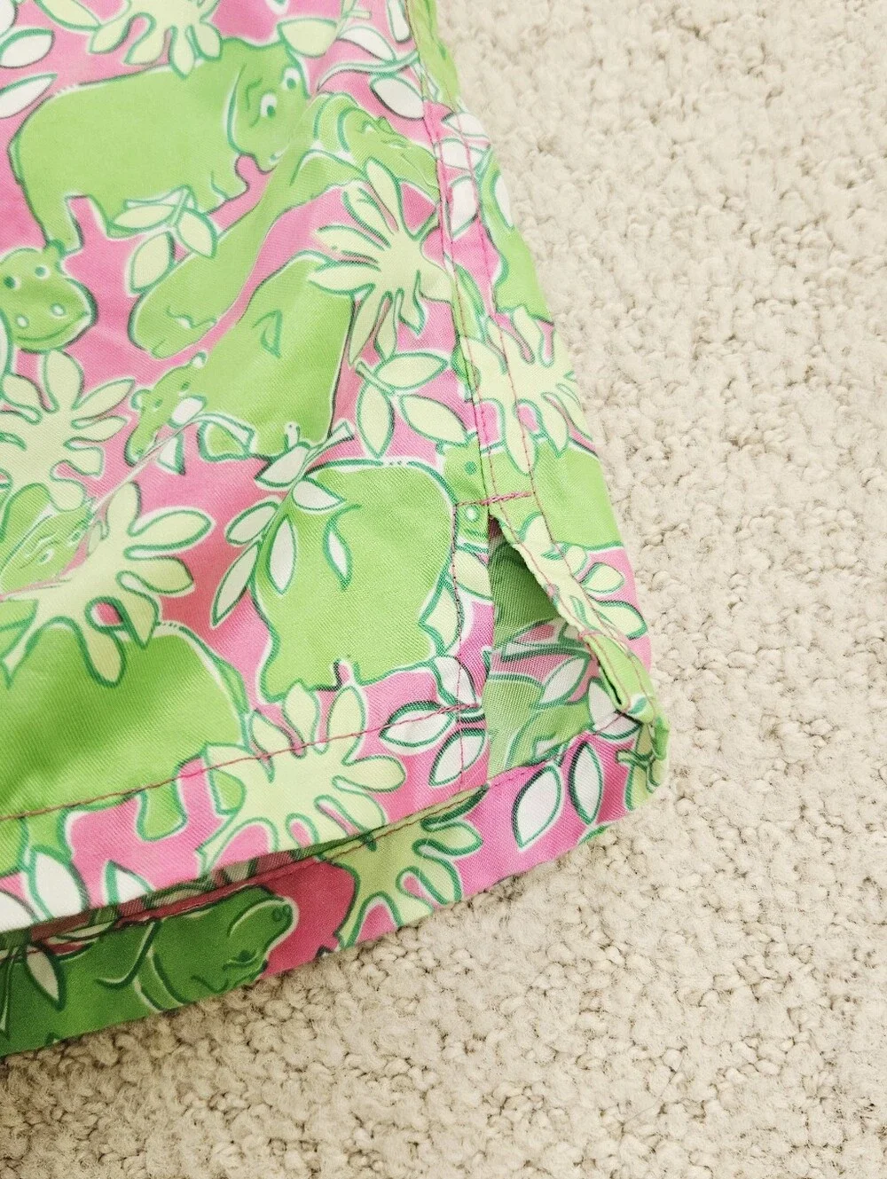 Vintage Lilly Pulitzer Swim Trunks Mens 90s Hippo Pink Green Medium Drawstring